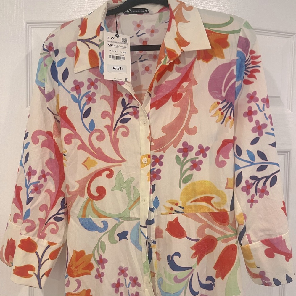 Zara colorful shirt dress, midi length